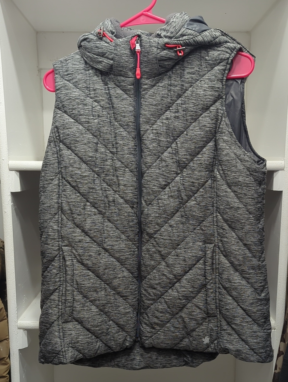 tek gear Gray Quilted Hooded Puffer Vest with Pink Accents
